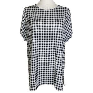 J Jill Women’s Black White Checkered Luxe Supima Relaxed Tee Shirt Size Medium